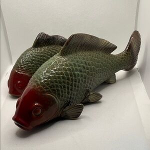 Ceramic mid century modern pair of two koi